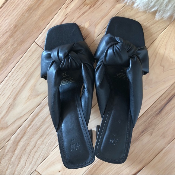 H&M Black Square Toe Sandal Wedges - Picture 2 of 6